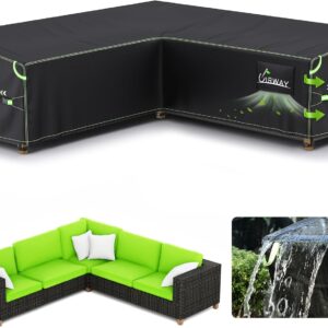 V-Shape Garden Furniture Cover Waterproof with Air Vent, 255x255x87cm Heavy Duty 420D Oxford Fabric Outdoor Rattan Corner Sofa Cover with Waterproof Tape, Reflective Strips