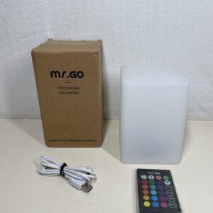 Mr. Go LED Night Light Table Lamp Color Changing Mood Light with Remote, 16 RGB Colors, Dimmable Brightness, Rechargeable Battery, Ideal for Home Indoor Outdoor Decoration