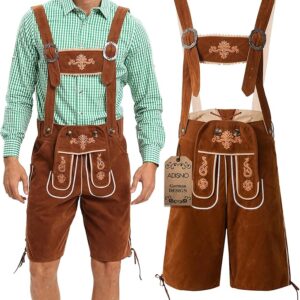 Adisno Lederhosen Men,Oktoberfest Outfit Mens,October Festival Costume Mens,Oktoberfest Costume Lederhosen Men,Brown, Embroidered (52)
