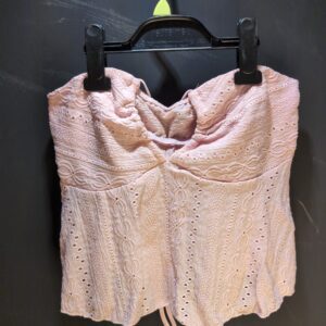 GORGLITTER Women's Flared Ruffle Hem Halter Tie Tops Cross Strap Eyelet Embroidery Vacation Top Pink Medium