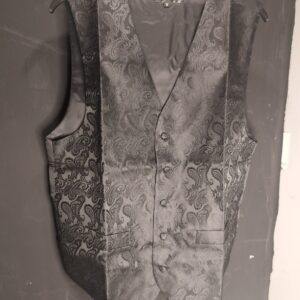 BSBUY Men's Black Waistcoat, M, Fancy Dress Costume Suit Vest, 3PCS Jacquard Vest Set with Matching Tie & Handkerchief, Wedding Party Business Fit Vest Suit Set, 1920s Mens Costume Men's Suits & Blazers-M