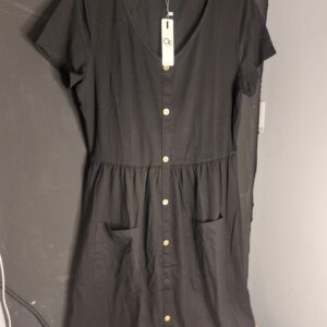 OUGES Women's Short Sleeve Summer Spring Dress, L Casual Button Down Midi V Neck Ladies Dresses with Pockets