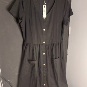 OUGES Women's Short Sleeve Summer Spring Dress, L Casual Button Down Midi V Neck Ladies Dresses with Pockets