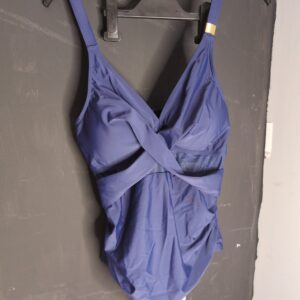 Smismivo Tummy Control Swimwear, L, One Piece Modest Swimming Costume Women Ladies Full Body Vintage Retro Halter Neck Swimsuit Plus Size Push Up Padded Bathing Suit Navy Blue