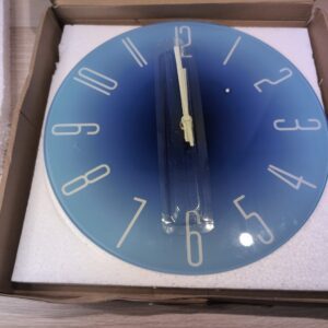 Topkey 12 Inch Silent Glass Wall Clock Easy Readable Big Numbers Non Ticking Round Stylish Gradient Modern Decorative Clock for Home Bedroom Living Room Dining Room Kitchen and Office -Blue