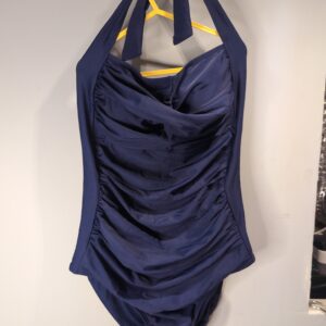 Smismivo Tummy Control Swimwear One Piece, Medium, Modest Swimming Costume Women Ladies Full Body Vintage Retro Halter Neck Swimsuit Plus Size Push Up Padded Bathing Suit Navy Blue