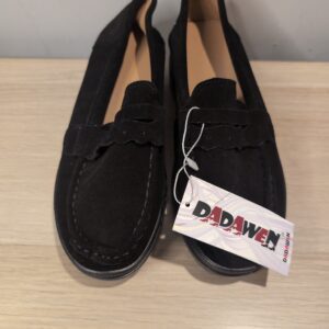 DADAWEN Women's Slip-On Platform Loafers Wedge Heel Walking Shoes Black Size 7