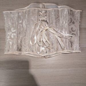 Women's Corset Underbust Satin Lace Up Waist Cincher Shaper – Jacquard Beige XL