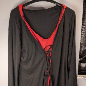 Halloween Vintage Witch Dress Black and Red, 2XL, Witch Hooded Dress Witch Costum, Womens Renaissance Medieval Costume
