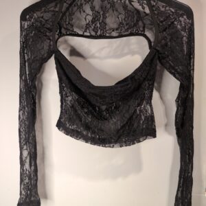 GORGLITTER Women's Lace Sheer Square Neck Cut Out Back T Shirts Long Sleeve Sexy Skinny Party Crop Tops Black Small