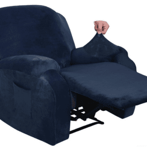 XINEAGE 4 Pieces Velvet Recliner Slipcover - Stretch to fit Recliner Chair Cover Side - Navy