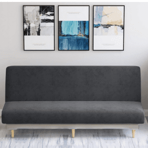 XINEAGE Velvet Futon Cover - Stretch Armless Couch Cover, Spandex Fabric for Sofa Bed - Grey