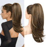 20-Inch Drawstring Ponytail Extension for Women – Deep Brown with Dirty Blonde