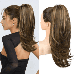 20-Inch Drawstring Ponytail Extension for Women – Deep Brown with Dirty Blonde
