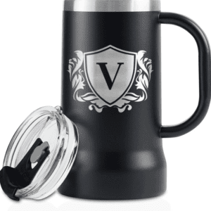 Onebttl Personalised Beer Stein - Letter V – 710ml - Custom Monogram Beer Mug with Handle, 24oz Double-Walled Stainless Steel – Gift for Beer Lovers, Dad, Him – Birthday, Holiday