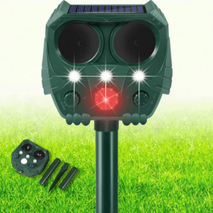 Ultrasonic Cat Repellent with Motion Sensor and Flashing Light – USB & Solar Powered