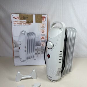 Warmlite WL43002YW 650W 5 Fin Oil Filled Radiator with Adjustable Thermostat and Overheat Protection, White