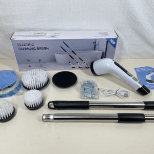 SAKAKI Electric Spin Scrubber, 7 in 1 Cordless Electric Cleaning Brush, Adjustable Long Handle Electric Scrubber, 300/400RPM Dual Speed Power Scrubber for Bathroom Tub Floor Wall Kitchen Tile Car