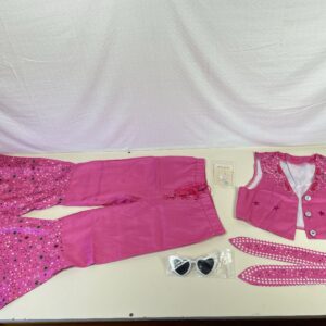 Suffolly Girls Pink Costume 5pcs Cowgirl Outfit Including Top, Pants, Scarf, Earrings and Glasses Kid Fancy Dress for Halloween Birthday Party Princess Pink Pentagram Set (Set B, 150)