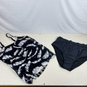 FLYILY Women's Mesh Tankini Swimwear Sets Bikini High Waist 2 Pieces Swimsuit Swimming Costume Plus Size(Feather, L)