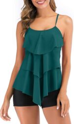 FLYILY Women 2 Piece Tankini Swimsuits Flounce Printed Top with Boyshorts Plus Size Swimwear Bathing Suit (DarkGreen, XXL)