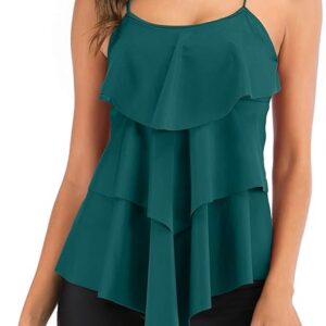 FLYILY Women 2 Piece Tankini Swimsuits Flounce Printed Top with Boyshorts Plus Size Swimwear Bathing Suit (DarkGreen, XXL)