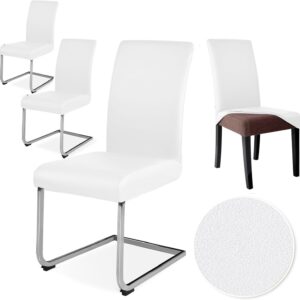 Alishomtll Stretch PU Chair Covers Set of 4 Faux Leather Chair Slipcovers Swing Chair Waterproof Washable Dining Room Chair Covers Chairs Protection for Kitchen Restaurant Hotel Wedding (White, 4pcs)