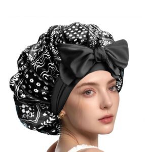 Satin Bonnet Sleep Cap Adjustable Black Women Hair Wrap Night Hat 60cm