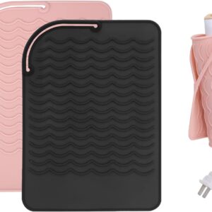 Silicone Heat Resistant Mat for Hair Styling Tools – Pink & Black
