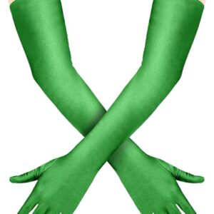 Long Elbow Satin Gloves for Women – Dark Green (52 cm)