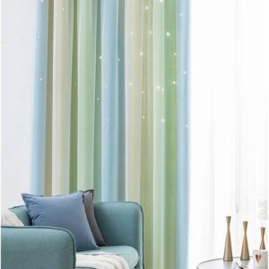 Blackout Curtain Green Star Cut Out Kids Bedroom 53x63" Single Panel Thermal