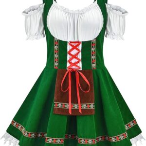 Women’s Oktoberfest Dirndl Costume Traditional Bavarian Dress – Green 2XL