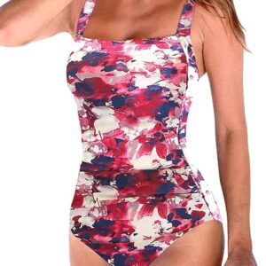 Husmeu Swimming Costume Women's Tummy Control Bathing Suits Swimwear Vintage Padded Push up One Piece Swimsuits Swimming Costume Pink Floral L
