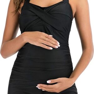 Maternity One Piece Swimwear Retro Halter Swimsuit – Black M