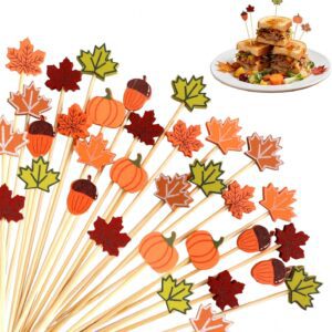 Bamboo Cocktail Sticks 100pcs Autumn Pumpkin Maple Leaf Party Food Picks 12cm