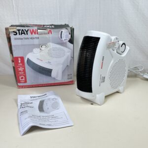 STAYWARM® 2000w Upright and Flatbed Fan Heater with 2 Heat Settings / Cool Blow Fan / Variable Thermostat / Frost Watch / Overheat Protection / BEAB and GS Safety Approved - F2003WH - White