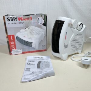 STAYWARM® 2000w Upright and Flatbed Fan Heater with 2 Heat Settings / Cool Blow Fan / Variable Thermostat / Frost Watch / Overheat Protection / BEAB and GS Safety Approved - F2003WH - White