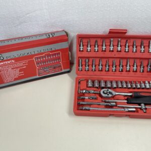 Gunpla 46 Piece 1/4" Drive Socket Wrench Driver Bits Metric Set Flexible Extension Rods with Reversible Ratchet Spanner for Car Bicycle Motor