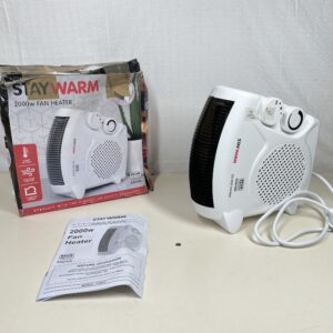STAYWARM® 2000w Upright and Flatbed Fan Heater with 2 Heat Settings / Cool Blow Fan / Variable Thermostat / Frost Watch / Overheat Protection / BEAB and GS Safety Approved - F2003WH - White