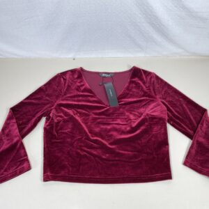 Allegra K Women's Velvet Blouse – St. Patrick's Day Crop Top – Burgundy M