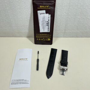 Leather Watch Strap Quick Release Crocodile Pattern for Men & Women – Black 21mm