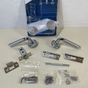 UAP Door Handle Set For internal Doors, With Handles, Hinges, Tubular Mortice Latch, Intelligent Hardware Latch Pack, Polished Chrome Satin Chrome Blister Pack (Apollo Style Handle)
