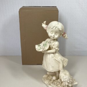 Resin Girl Statue Hand-Painted Decorative Ornament – Milky White