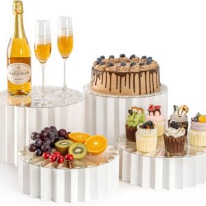 4-Piece Buffet Stand Set, Foldable Cake Stands for Parties – Acrylic & Cardboard White