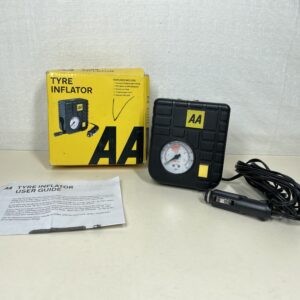 AA Car Essentials 12V Compact Tyre Inflator AA5007 For Cars Vans Motorbikes Vehicles Inflatables Bicycles - PSI BAR KPA 0-80 PSI Includes Adaptors