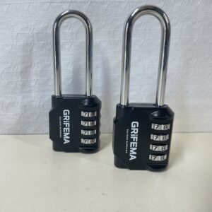 GRIFEMA GA1002 Combination Padlock, 2 Pack Long Shackles Heavy Duty Locker, 4 Digit Code Weatherproof Padlock, Black