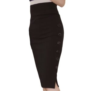 Womens Black Pencil Skirt Bodycon Stretch High Waist Knee Length UK 16-18