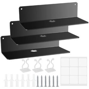 3 Black Acrylic Floating Shelves Wall Mounted Display Bathroom Office 30cm