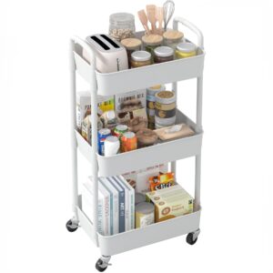 3 Tier Storage Trolley White Rolling Cart Kitchen Bathroom Bedroom Wheels
