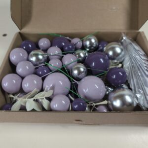 Cake Toppers Purple Silver Party Decoration Set 64 Pieces Birthday